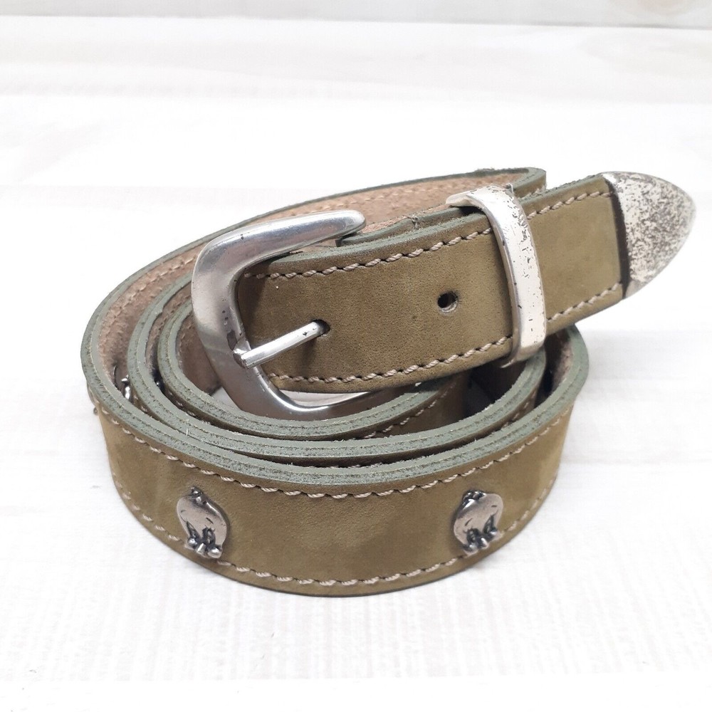 Vintage 1994 Studded Tweety Bird Belt Olive Green Genuine Leather  sz 38